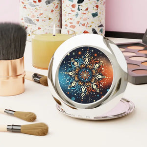 Stunning Mandala Compact Travel Mirror - Glam on the Go - Dipaliz - Silver / Glossy / one Size - Face Mirrors