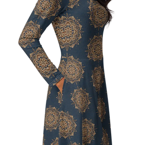 Print Long Sleeve Midi Dress - Artistic Comfort Style - Dipaliz - Dresses