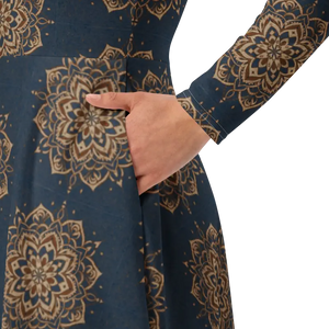 Print Long Sleeve Midi Dress - Artistic Comfort Style - Dipaliz - Dresses