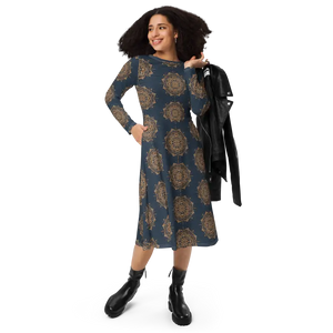Print Long Sleeve Midi Dress - Artistic Comfort Style - Dipaliz - Xs - Dresses