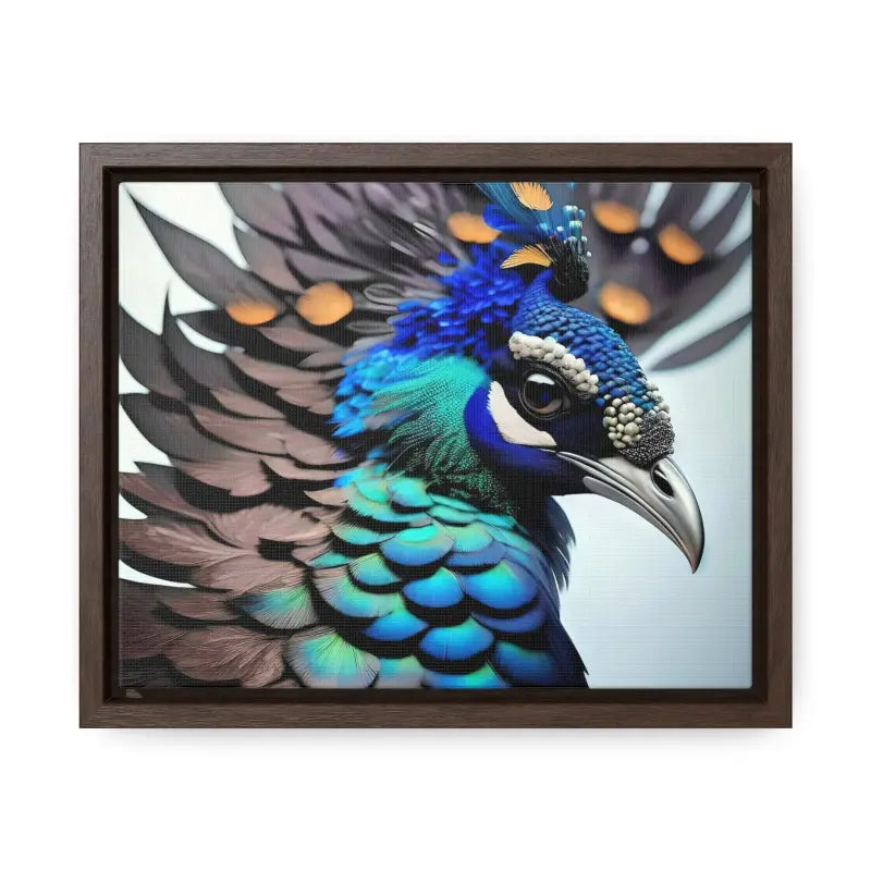 Elevate your Home with a Stunning Peacock Bird Canvas - 10″ x 8″ / Walnut / Premium Gallery Wraps (1.25″)