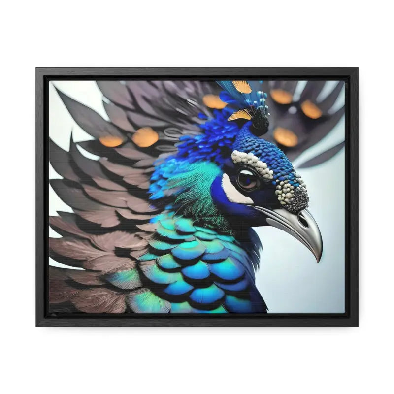 Elevate your Home with a Stunning Peacock Bird Canvas - 14″ x 11″ / Black / Premium Gallery Wraps (1.25″)