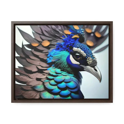 Elevate your Home with a Stunning Peacock Bird Canvas - 14″ x 11″ / Walnut / Premium Gallery Wraps (1.25″)