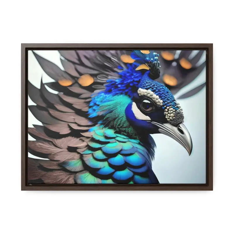 Elevate your Home with a Stunning Peacock Bird Canvas - 16″ x 12″ / Walnut / Premium Gallery Wraps (1.25″)