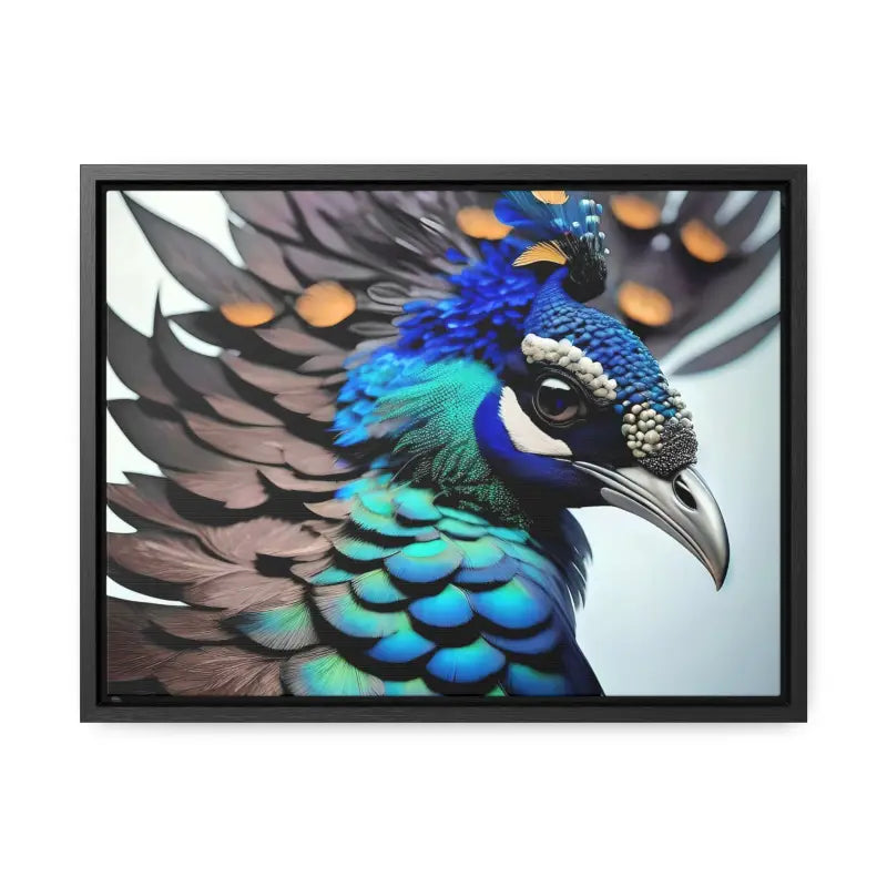 Elevate your Home with a Stunning Peacock Bird Canvas - 16″ x 12″ / Black / Premium Gallery Wraps (1.25″)