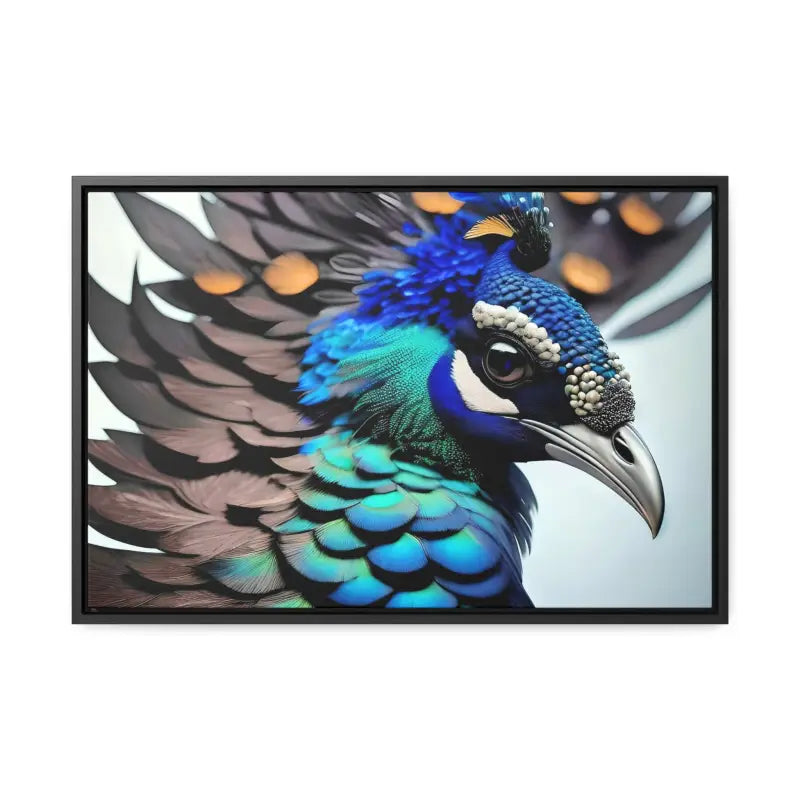 Elevate your Home with a Stunning Peacock Bird Canvas - 24″ x 16″ / Black / Premium Gallery Wraps (1.25″)