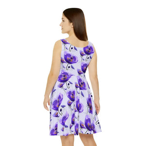 Purple Poppy Skater Dress - Vibrant Floral Style - Dipaliz - Dresses