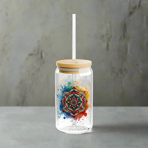 16oz Glass Sipper - Bpa-free Abstract Pattern Tumbler - Dipaliz - Tumblers