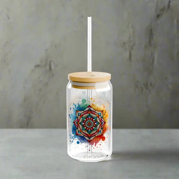 Tumblers - 16oz Glass Sipper - Bpa-free Abstract Pattern Tumbler - Dipaliz