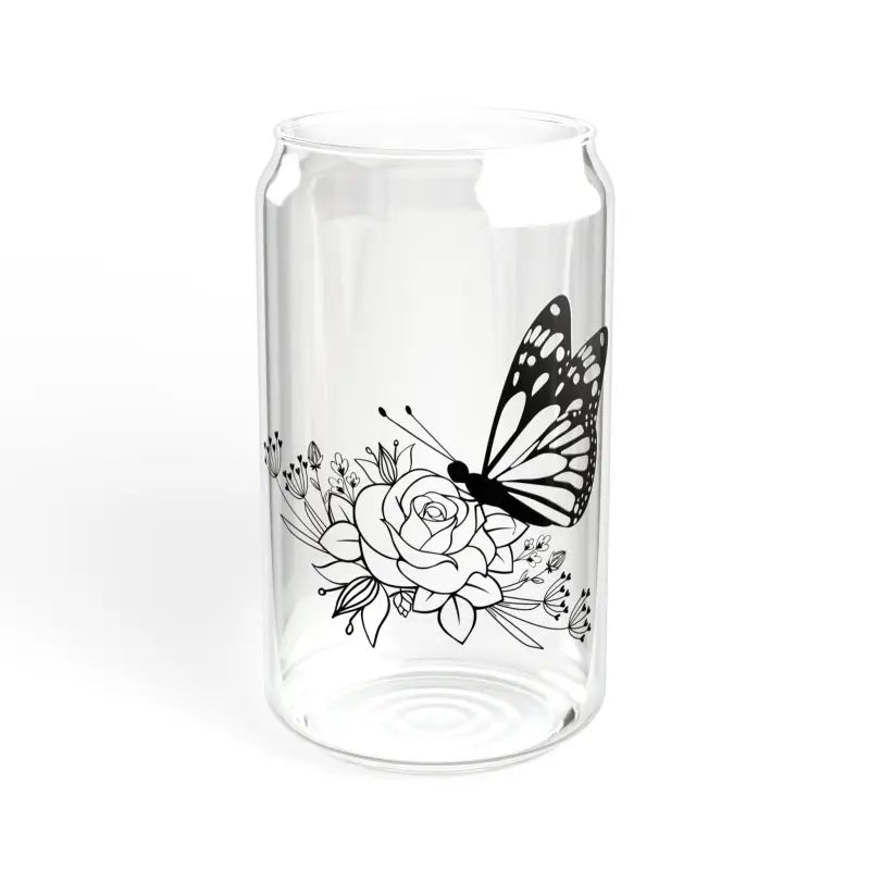 Elevate your Drink with a Butterfly on Rose Glass Sipper - Without Lid or Straw / 16oz Tumbler