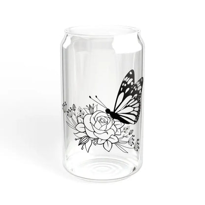 Elevate your Drink with a Butterfly on Rose Glass Sipper - Without Lid or Straw / 16oz Tumbler