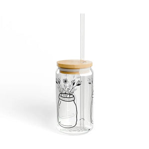 Trendy 16oz Wildflower Sipper Glass with Tritan Plastic Straw - Dipaliz - Tumblers