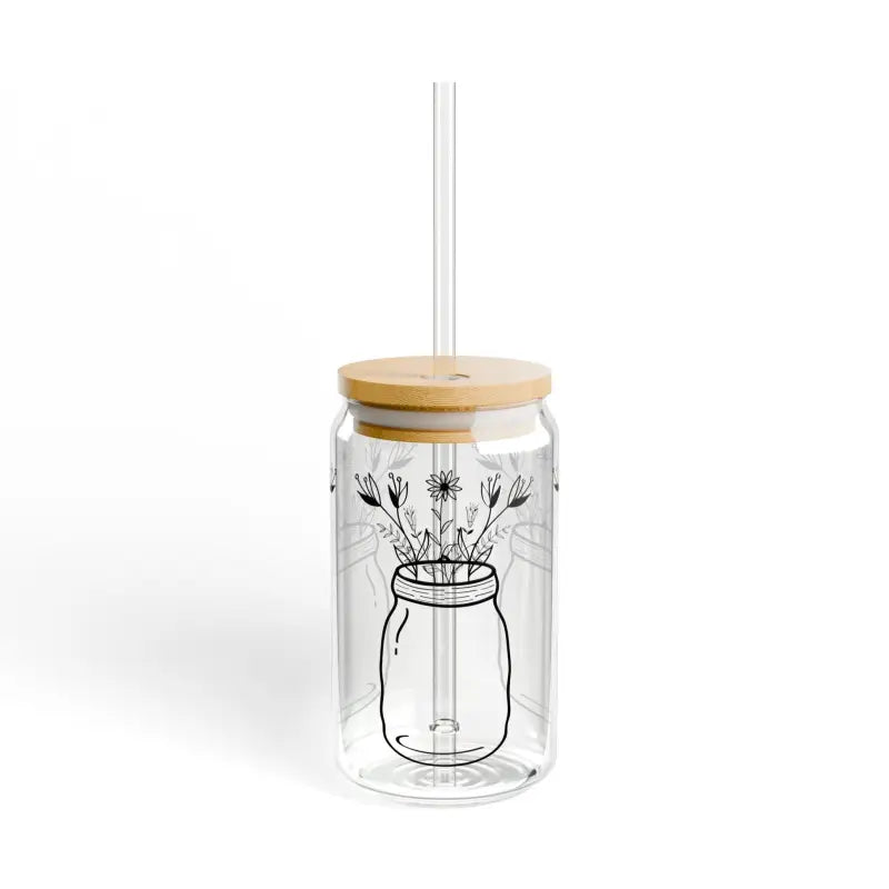 Sip in Style with Trendy 16oz Wildflower Sipper Glass - with Lid and Straw / Tumbler