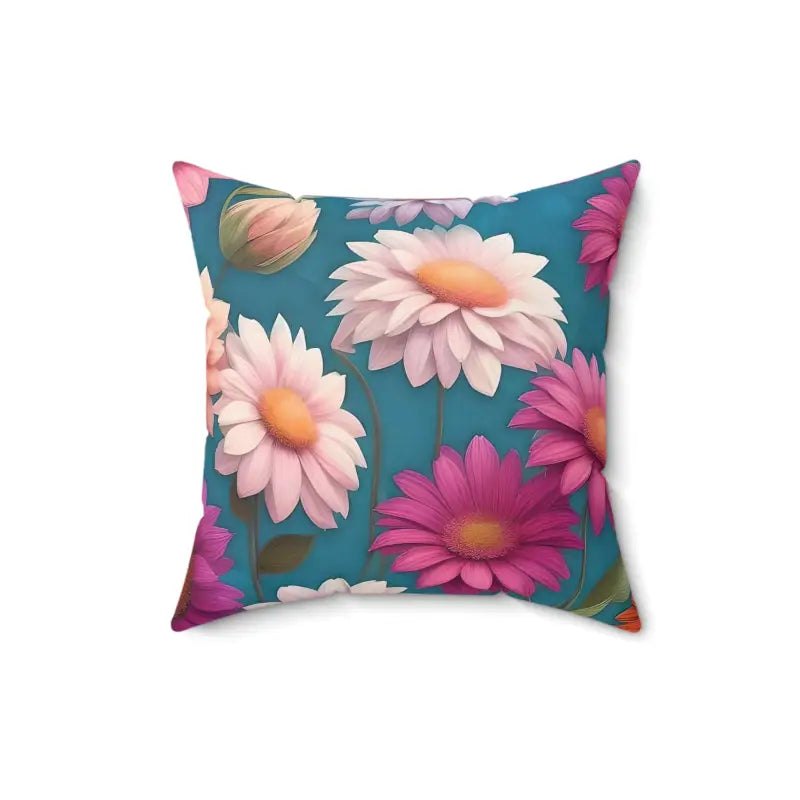 Transform your Space with a Blue Floral Polyester Pillow - 16’’ × Home Decor