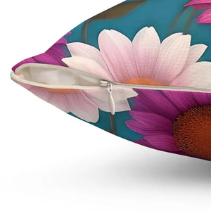 Polyester Square Pillow Blue Background Floral Elegance - Dipaliz - Throw Pillows