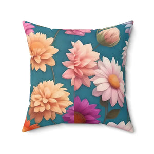 Polyester Square Pillow Blue Background Floral Elegance - Dipaliz - Throw Pillows