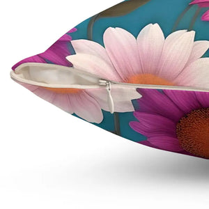 Polyester Square Pillow Blue Background Floral Elegance - Dipaliz - Throw Pillows