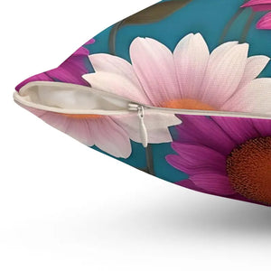 Polyester Square Pillow Blue Background Floral Elegance - Dipaliz - Throw Pillows