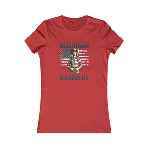 Usa Flag Cowgirl Stylish & Comfy Ribbed Knitting Tee - Dipaliz - s / Red - T-shirts