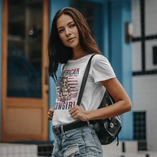 Yeehaw Usa Flag Cowgirl: Stylish & Comfy Ribbed Knit Top - T-shirt