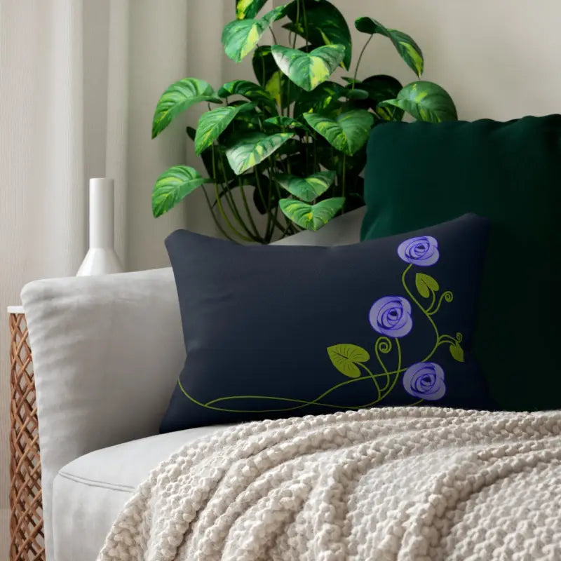 Elevate Decor with Dipaliz Purple Flowers Polyester Lumbar Pillow - 20’’ × 14’’ Home