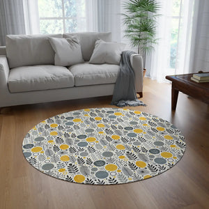 Stylish Floral Grey Round Rug – Soft Chenille - Dipaliz - Rugs