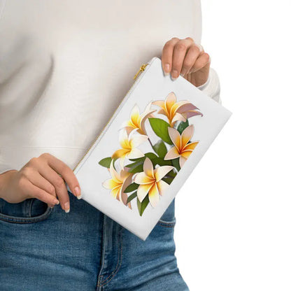 Elevate Style with Blooming Frangipani Floral Cosmetic Bag - White / one Size Bags