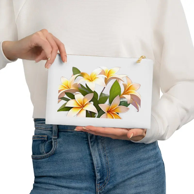 Blooming Frangipani Flair Floral Cosmetic Bag - White / one Size Bags