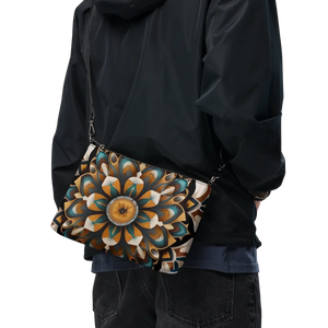 Navy Blue Crossbody Bag - Mandal Pattern Eco Canvas - Dipaliz - Cross Body Bags