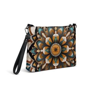 Navy Blue Crossbody Bag - Mandal Pattern Eco Canvas - Dipaliz - Cross Body Bags