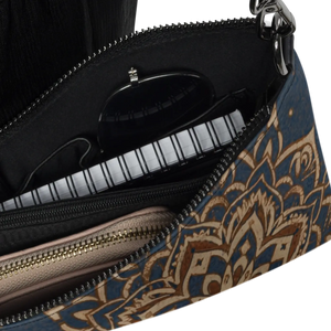 Navy Blue Mandal Pattern Crossbody Bag - Faux Leather - Dipaliz - Cross Body Bags