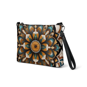 Navy Blue Crossbody Bag - Mandal Pattern Eco Canvas - Dipaliz - Cross Body Bags