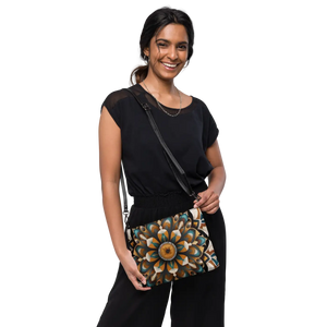 Navy Blue Crossbody Bag - Mandal Pattern Eco Canvas - Dipaliz - Cross Body Bags