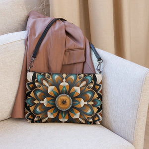 Navy Blue Crossbody Bag - Mandal Pattern Eco Canvas - Dipaliz - Cross Body Bags