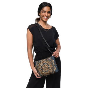 Navy Blue Mandal Pattern Crossbody Bag - Faux Leather - Dipaliz - Cross Body Bags