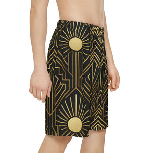 Lightweight Men’s Sports Shorts Geometric Sun Design - Dipaliz