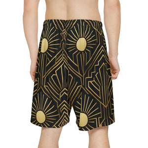 Lightweight Men’s Sports Shorts Geometric Sun Design - Dipaliz