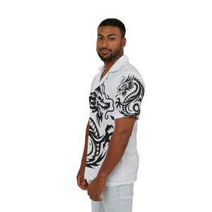 Button Shirt - Hawaiian Camp - Bold Dragon Print Summer Style - Dipaliz