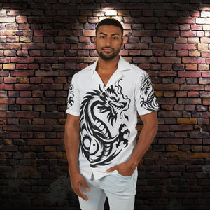 Hawaiian Camp Shirt - Bold Dragon Print Summer Style - Dipaliz - Xs - Shirts