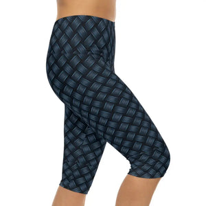Navy Blue Checkered Active Capris - Stylish Comfort - Dipaliz - Leggings