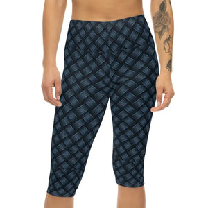 Navy Blue Checkered Active Capris - Stylish Comfort - Dipaliz - Xs / White Stitching - Leggings