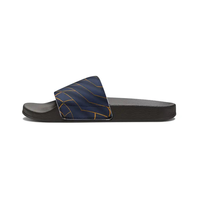 Stylish Navy Blue Slide Sandals with Golden Pattern - Shoes