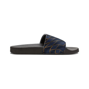 Navy Blue Slide Sandals Golden Pattern Statement Style - Dipaliz