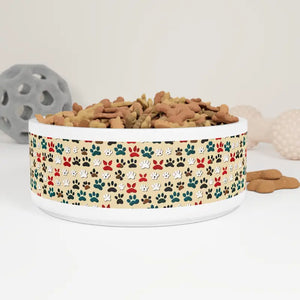 Dog Paw Print Pet Bowl - Porcelain Feeding Dish - Dipaliz - 16oz - Bowls Feeders & Waterers
