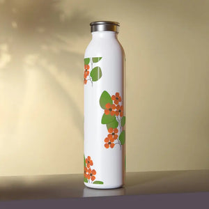 Slim Water Bottle Orange Flowers Fashion Hydration Dipaliz - 20oz / White - Bottles