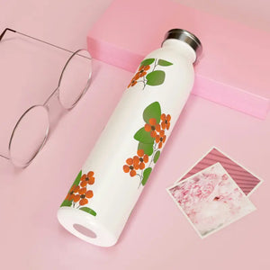 Slim Water Bottle Orange Flowers Fashion Hydration Dipaliz - 20oz / White - Bottles