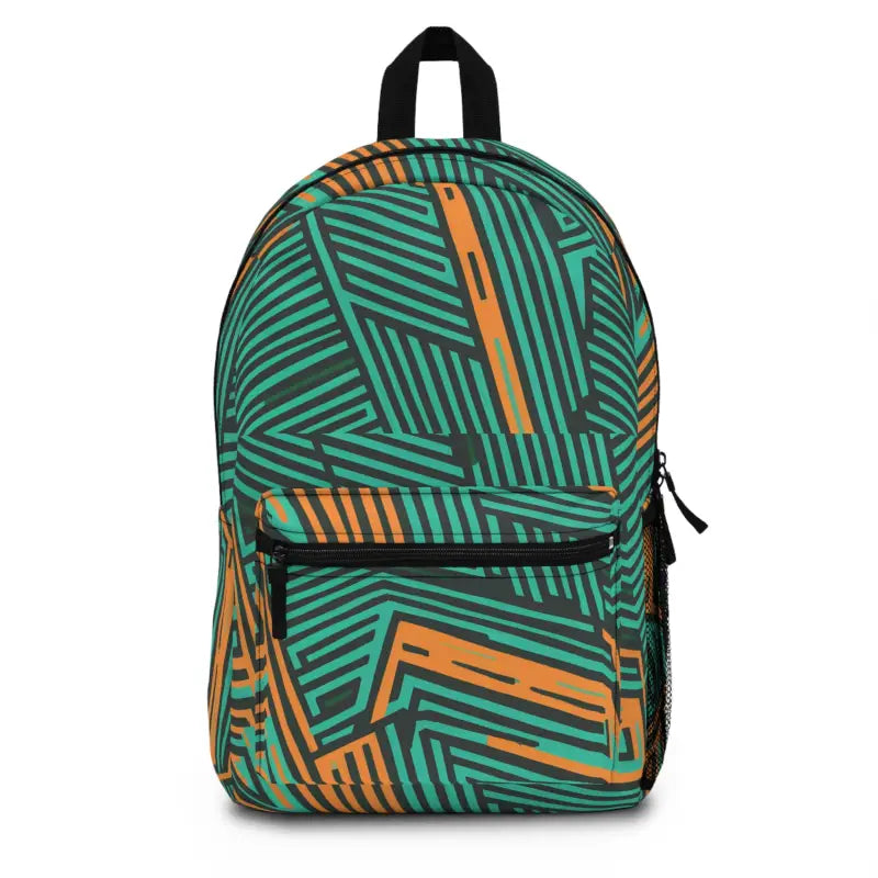 Vibrant Green and Orange Abstract Lines Backpack - one Size Bags