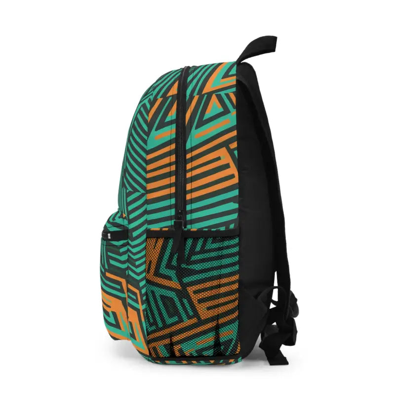 Vibrant Green and Orange Abstract Lines Backpack - one Size Bags