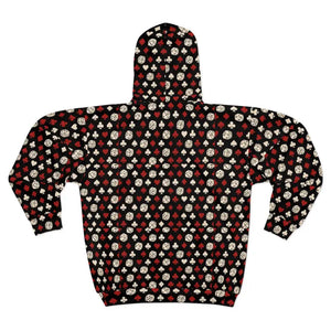 Cozy Black Red Patterned Hoodie Stylish Unisex Zip - Dipaliz - Hoodies