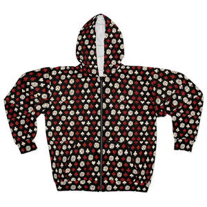 Cozy Black Red Patterned Hoodie Stylish Unisex Zip - Dipaliz - Hoodies